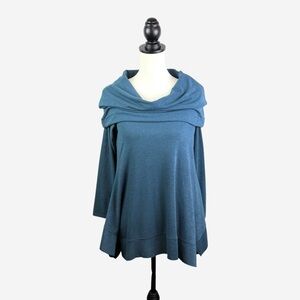 SOFT SURROUNDINGS Knit Tunic Top Womens B'Call Cowl Neck Teal 35027